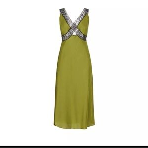 Samantha Sipos-Nasrin Green Sleeveless Midi Slip Dress. Size Small